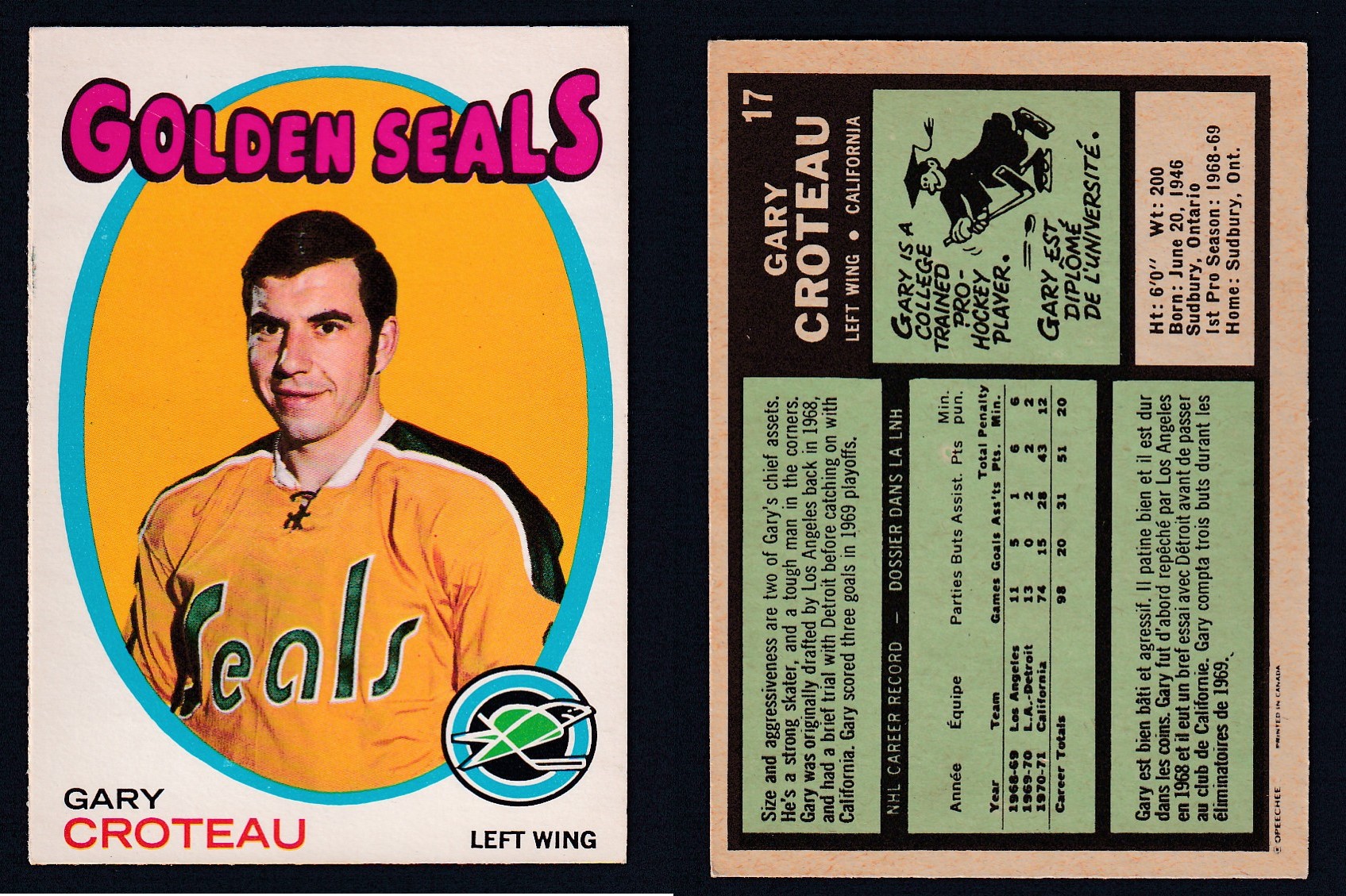 1971-72 O-PEE-CHEE HOCKEY CARD #17 G. CROTEAU photo