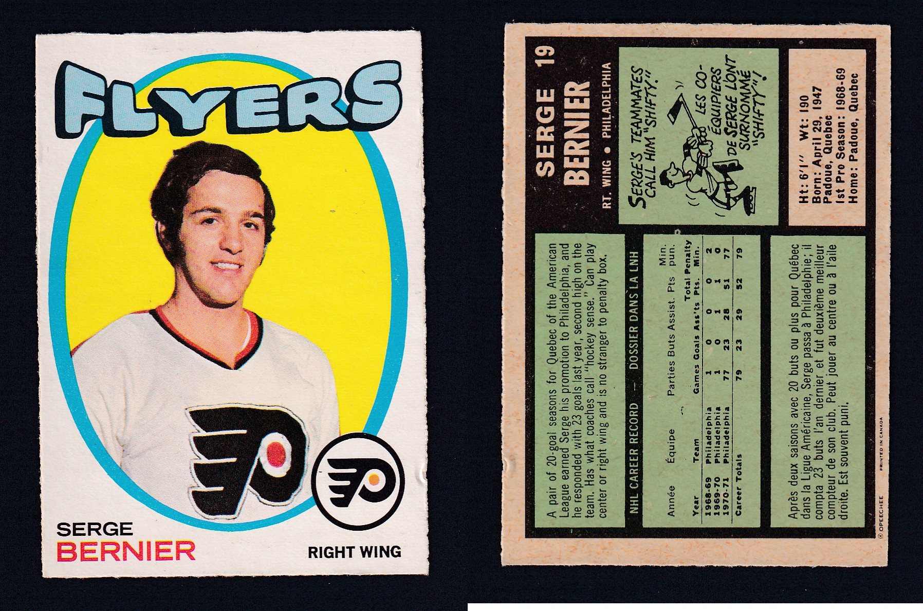 1971-72 O-PEE-CHEE HOCKEY CARD #19 S. BERNIER photo