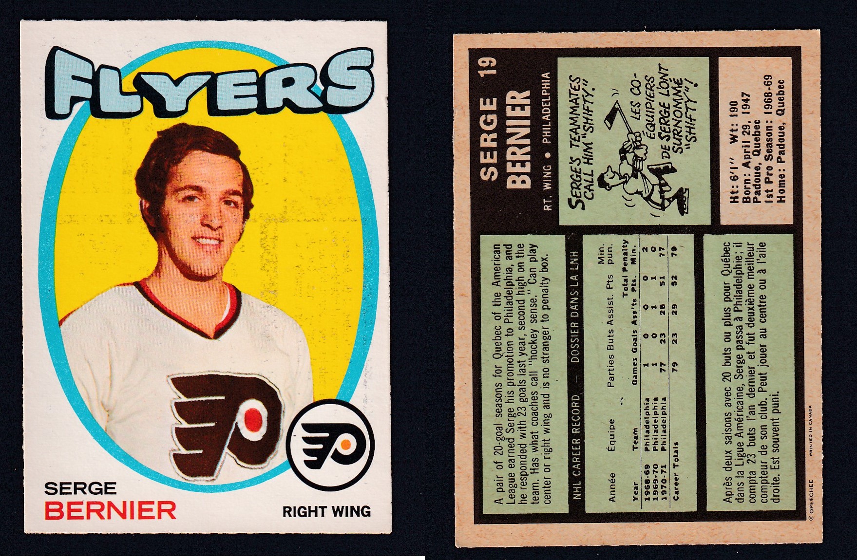 1971-72 O-PEE-CHEE HOCKEY CARD #19 S. BERNIER photo