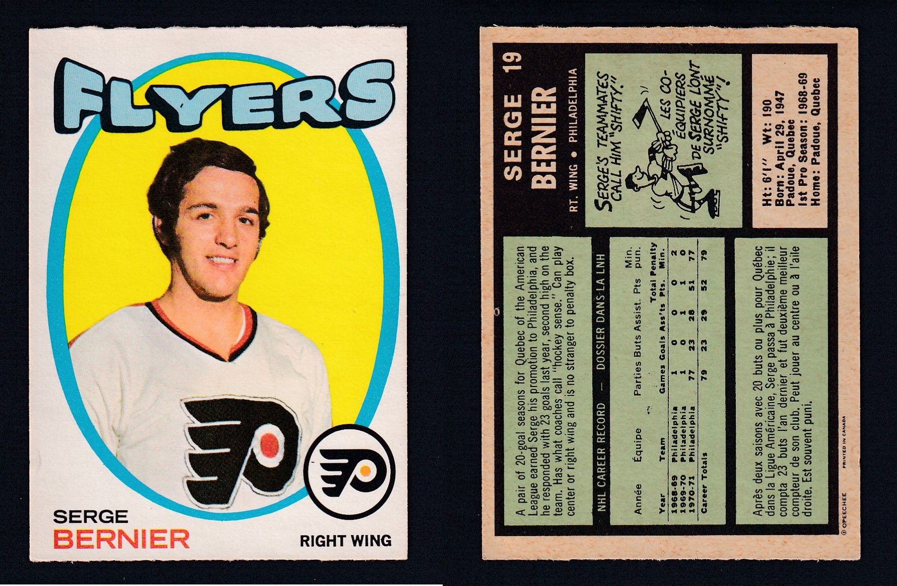 1971-72 O-PEE-CHEE HOCKEY CARD #19 S. BERNIER photo