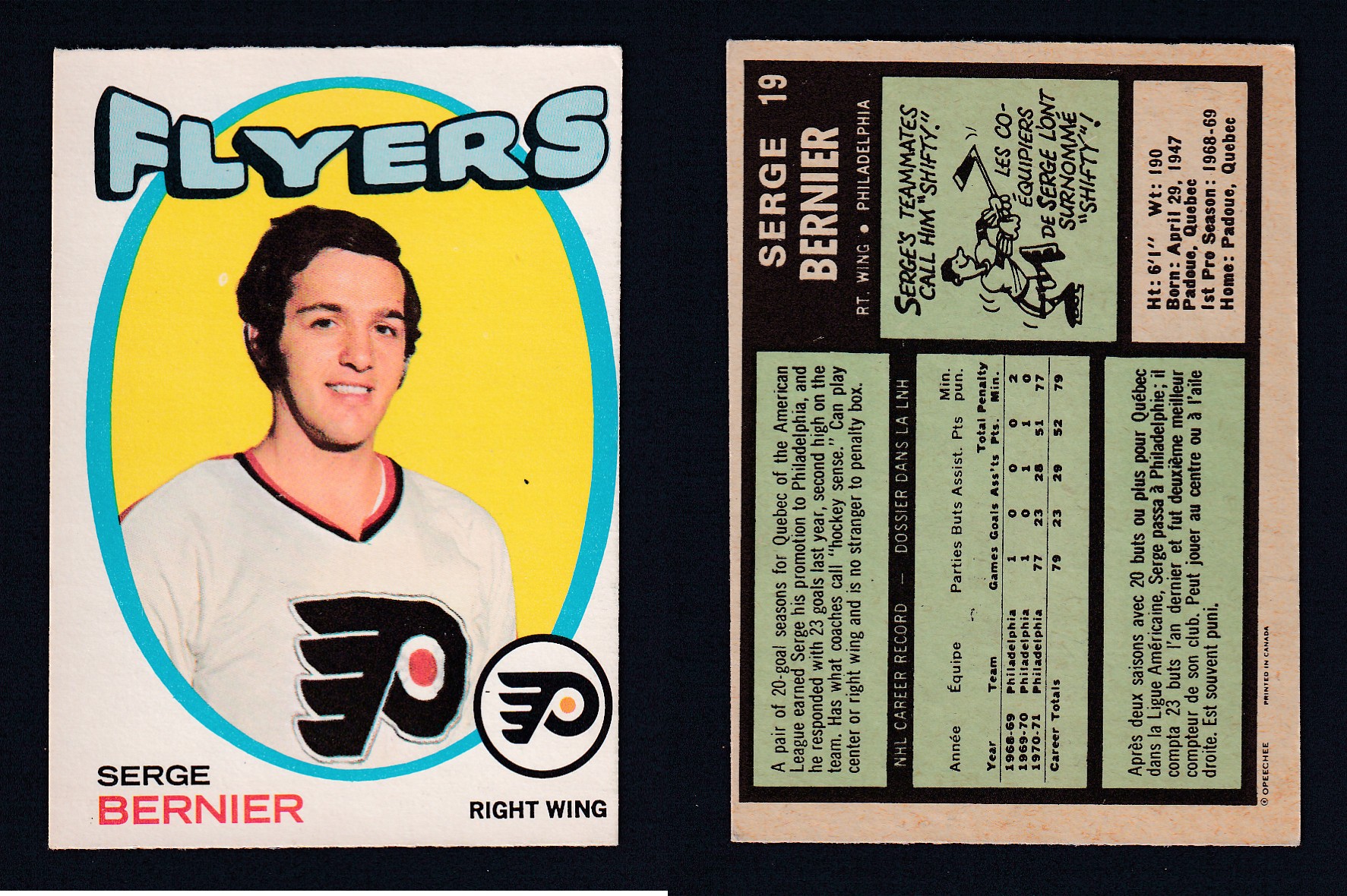 1971-72 O-PEE-CHEE HOCKEY CARD #19 S. BERNIER photo