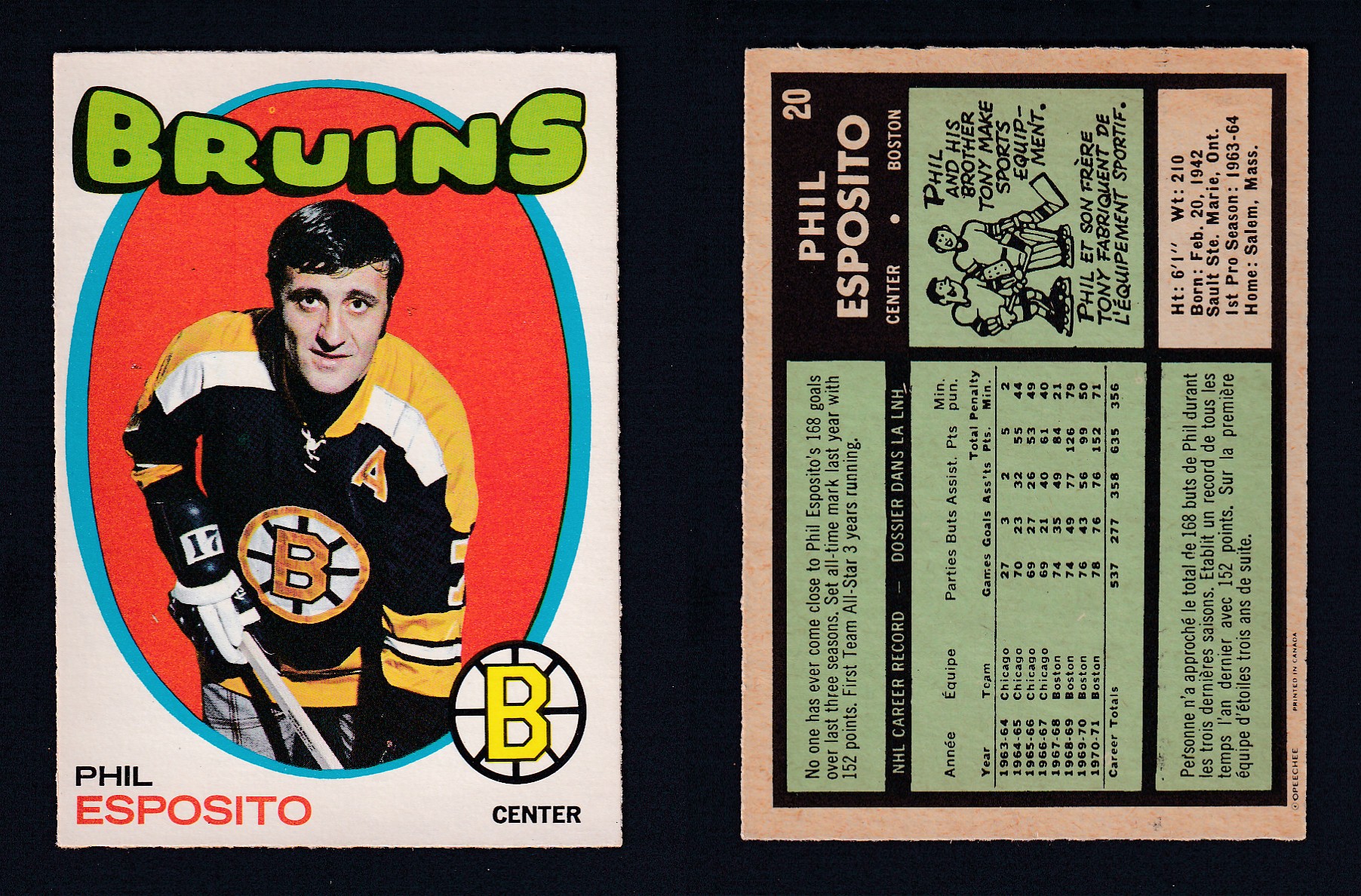 1971-72 O-PEE-CHEE HOCKEY CARD #20 P. ESPOSITO photo