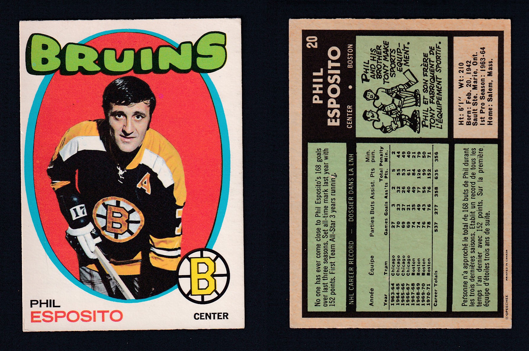 1971-72 O-PEE-CHEE HOCKEY CARD #20 P. ESPOSITO photo