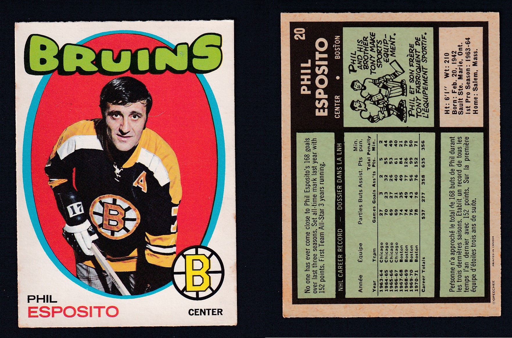 1971-72 O-PEE-CHEE HOCKEY CARD #20 P. ESPOSITO photo