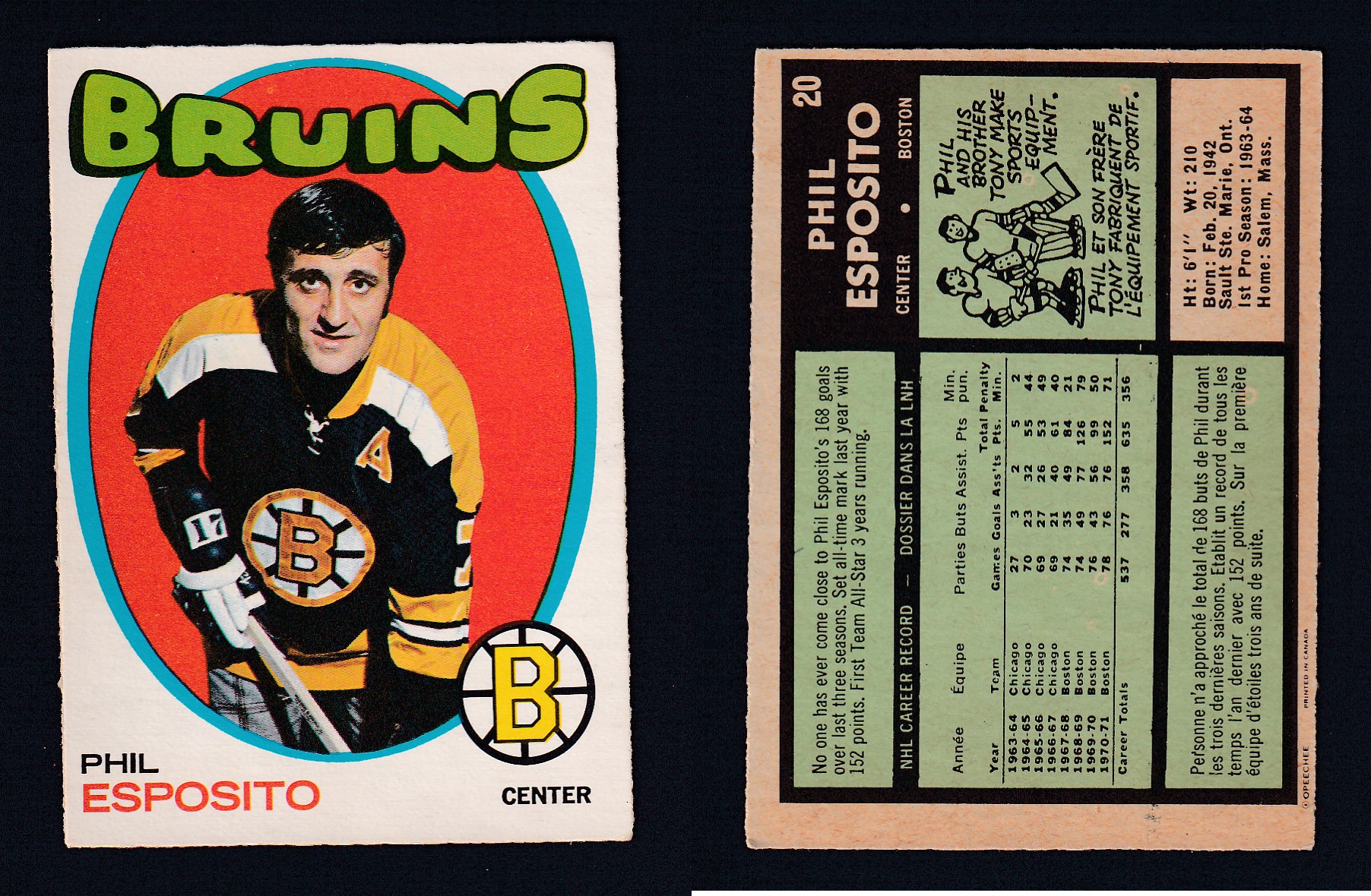 1971-72 O-PEE-CHEE HOCKEY CARD #20 P. ESPOSITO photo