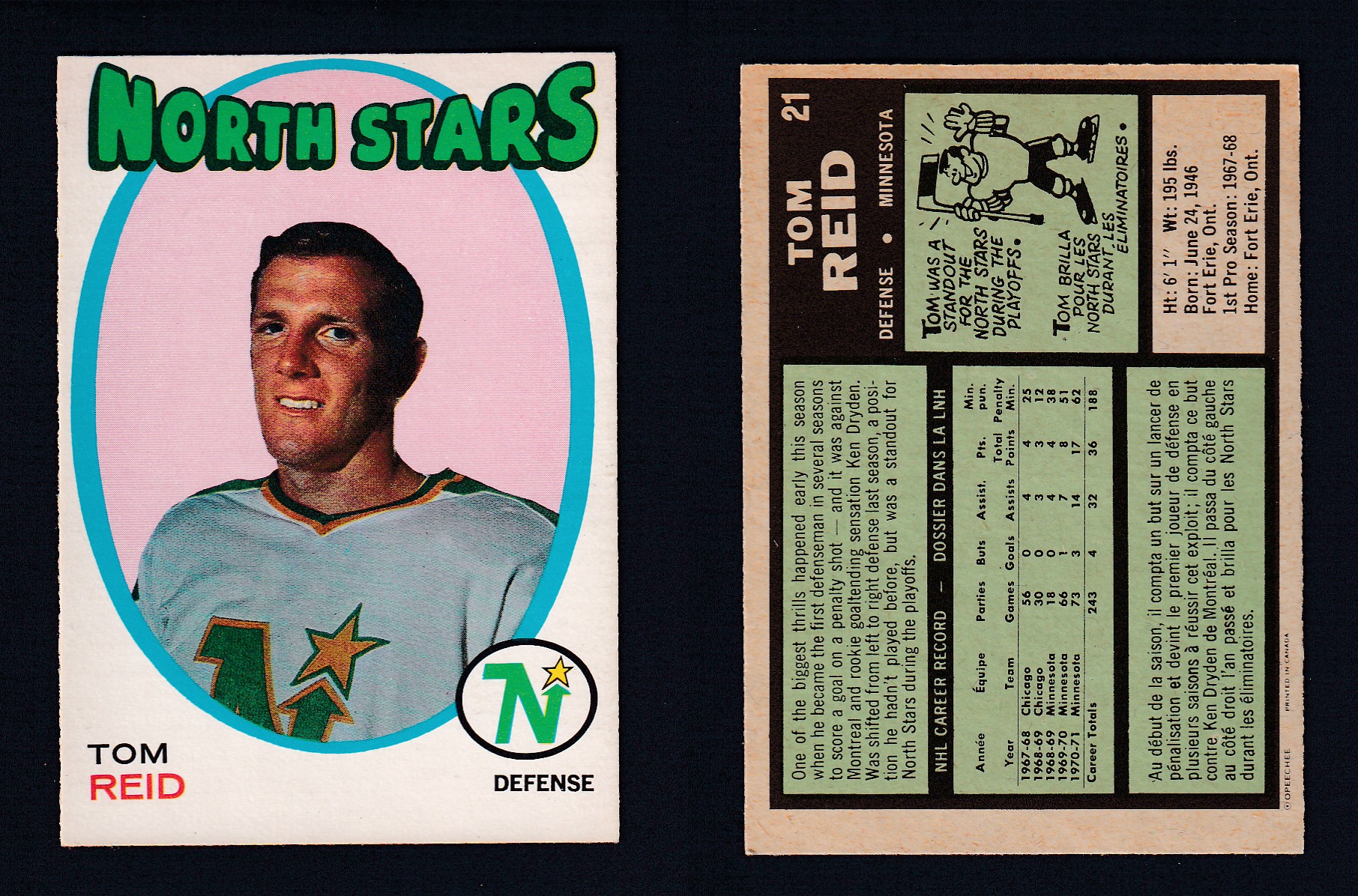 1971-72 O-PEE-CHEE HOCKEY CARD #21 T. REID photo