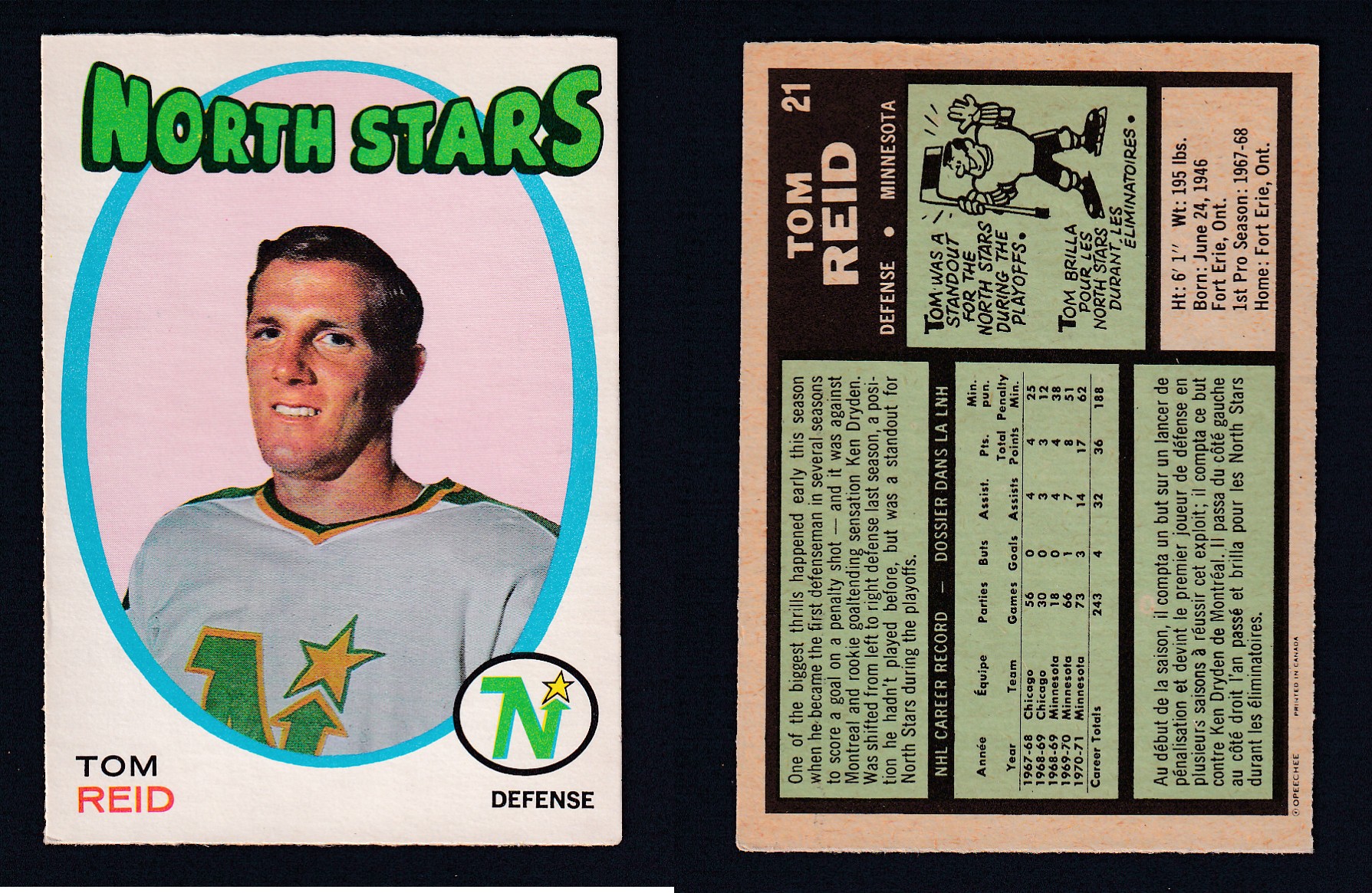 1971-72 O-PEE-CHEE HOCKEY CARD #21 T. REID photo