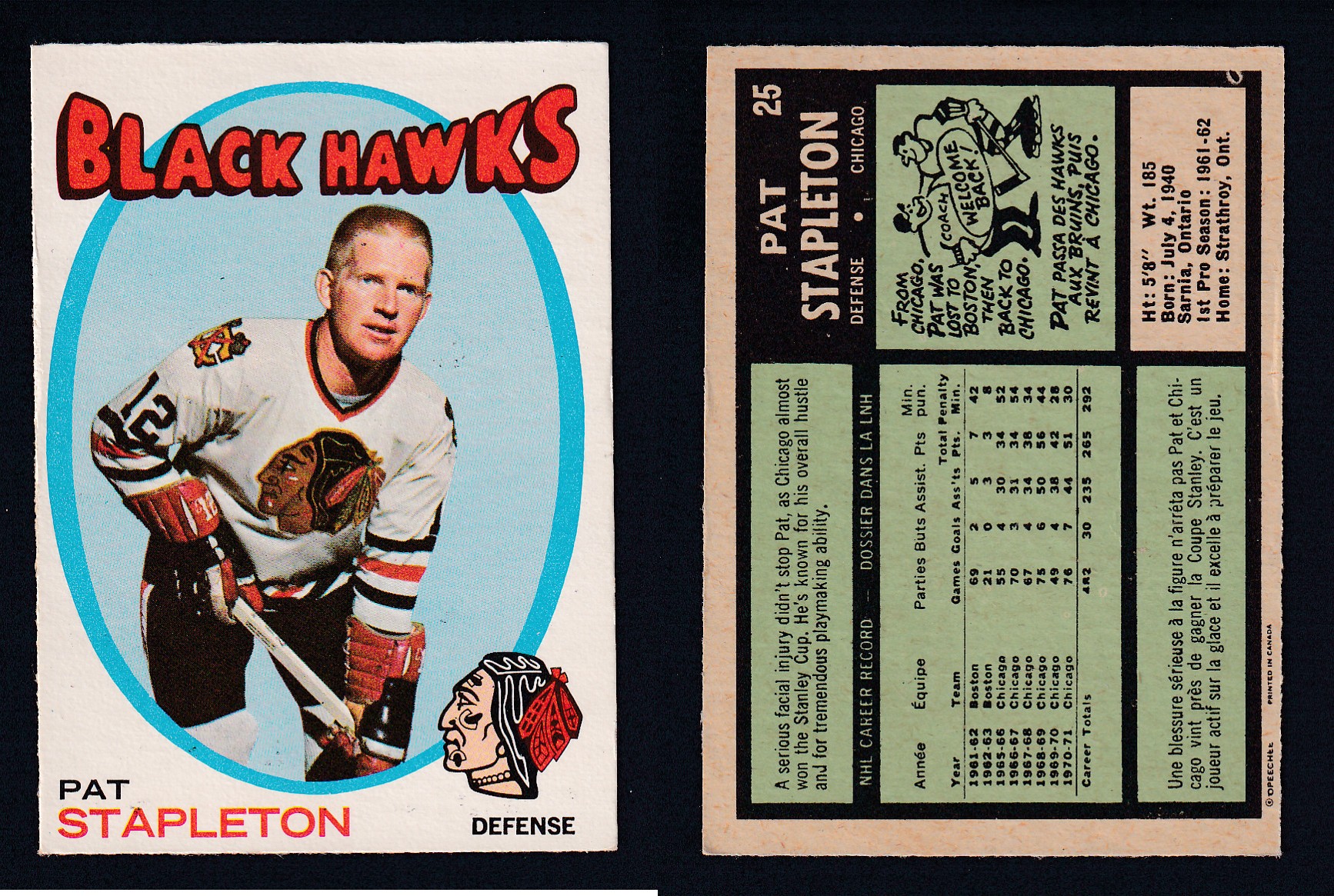 1971-72 O-PEE-CHEE HOCKEY CARD #25 P. STAPLETON photo