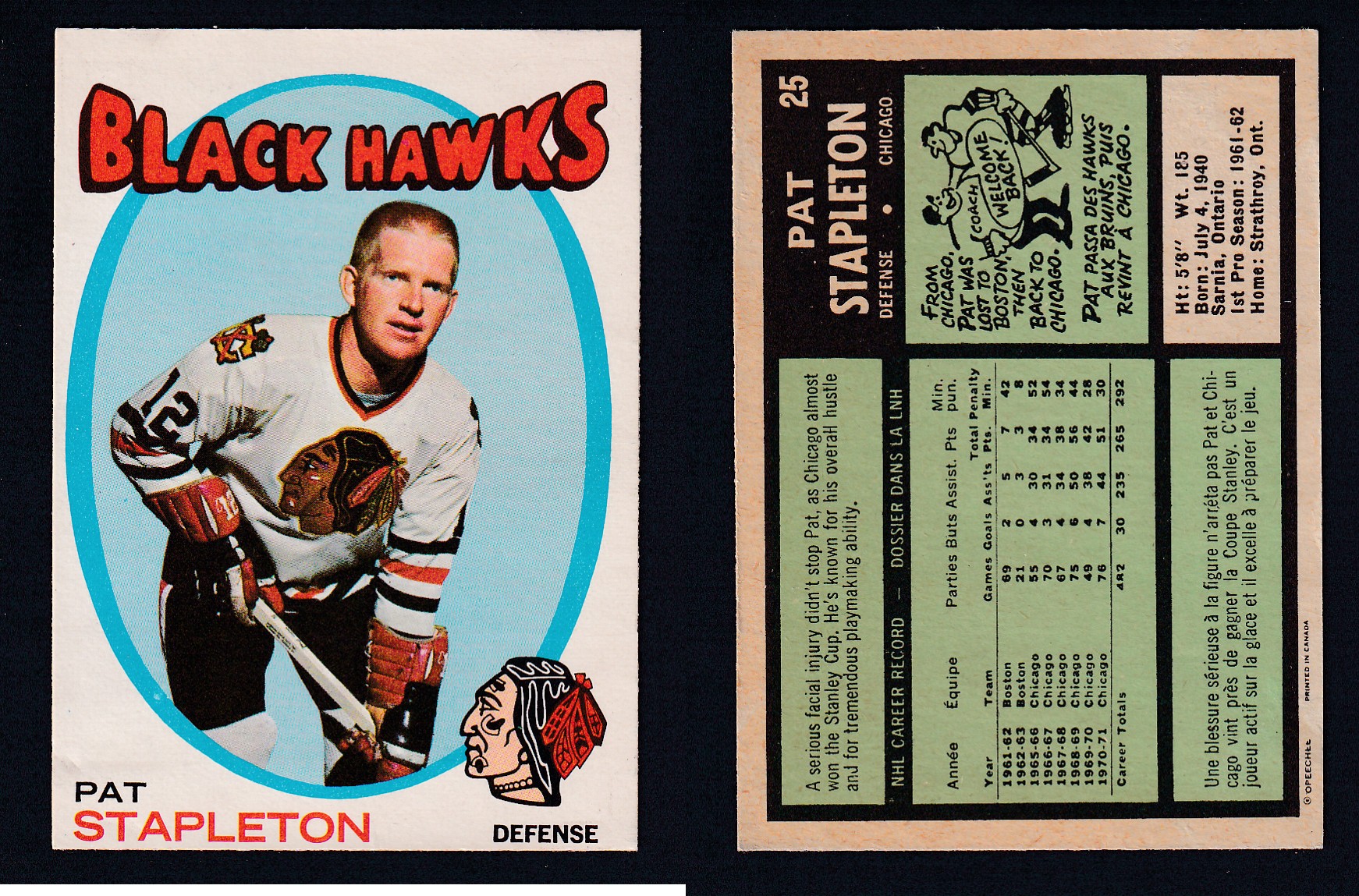 1971-72 O-PEE-CHEE HOCKEY CARD #25 P. STAPLETON photo