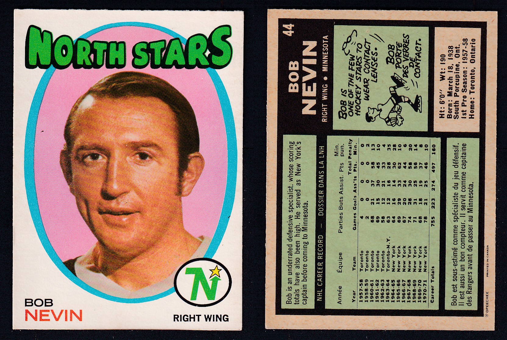 1971-72 O-PEE-CHEE HOCKEY CARD #44 B. NEVIN photo