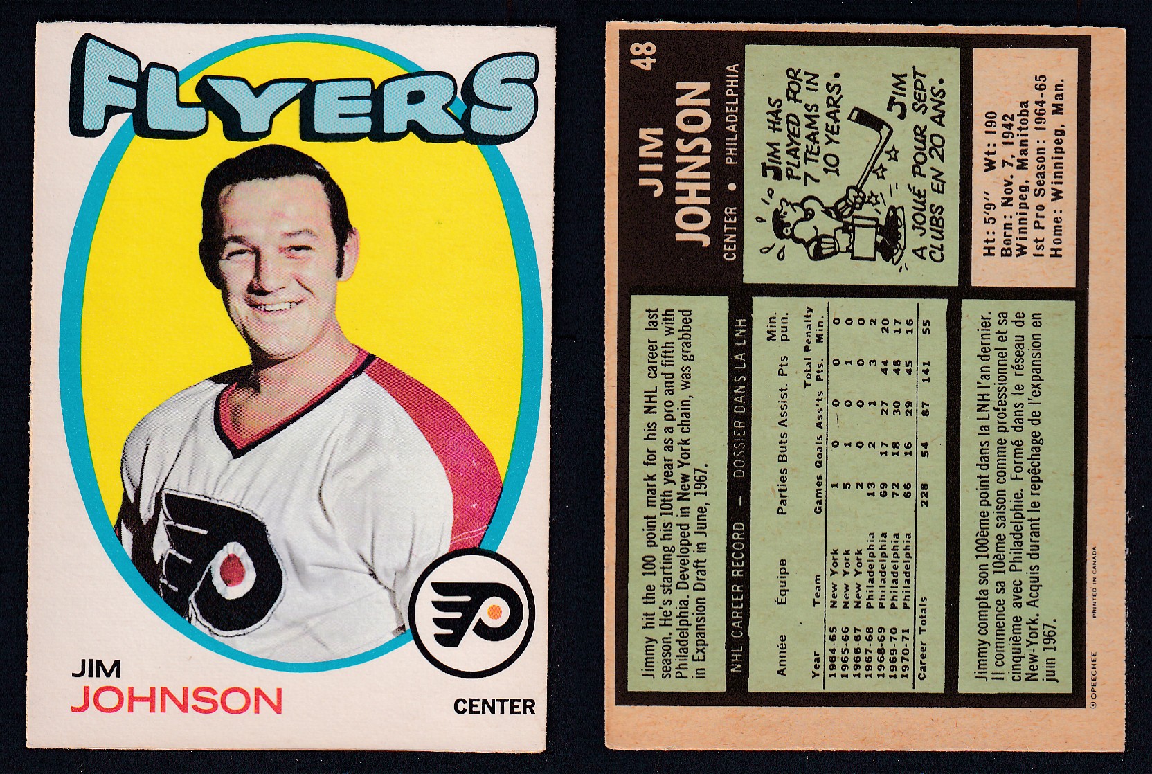 1971-72 O-PEE-CHEE HOCKEY CARD #48 J. JOHNSON photo