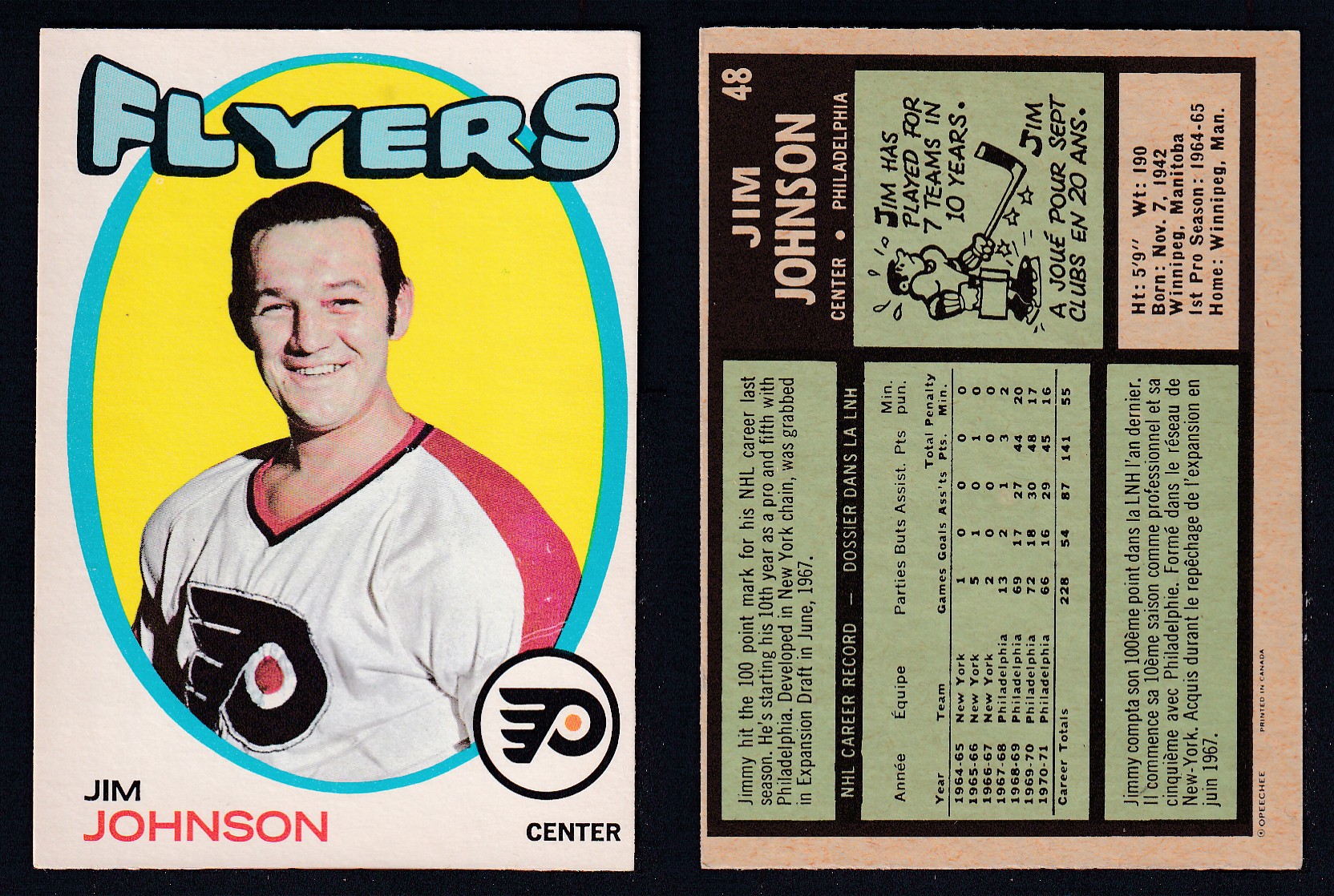 1971-72 O-PEE-CHEE HOCKEY CARD #48 J. JOHNSON photo