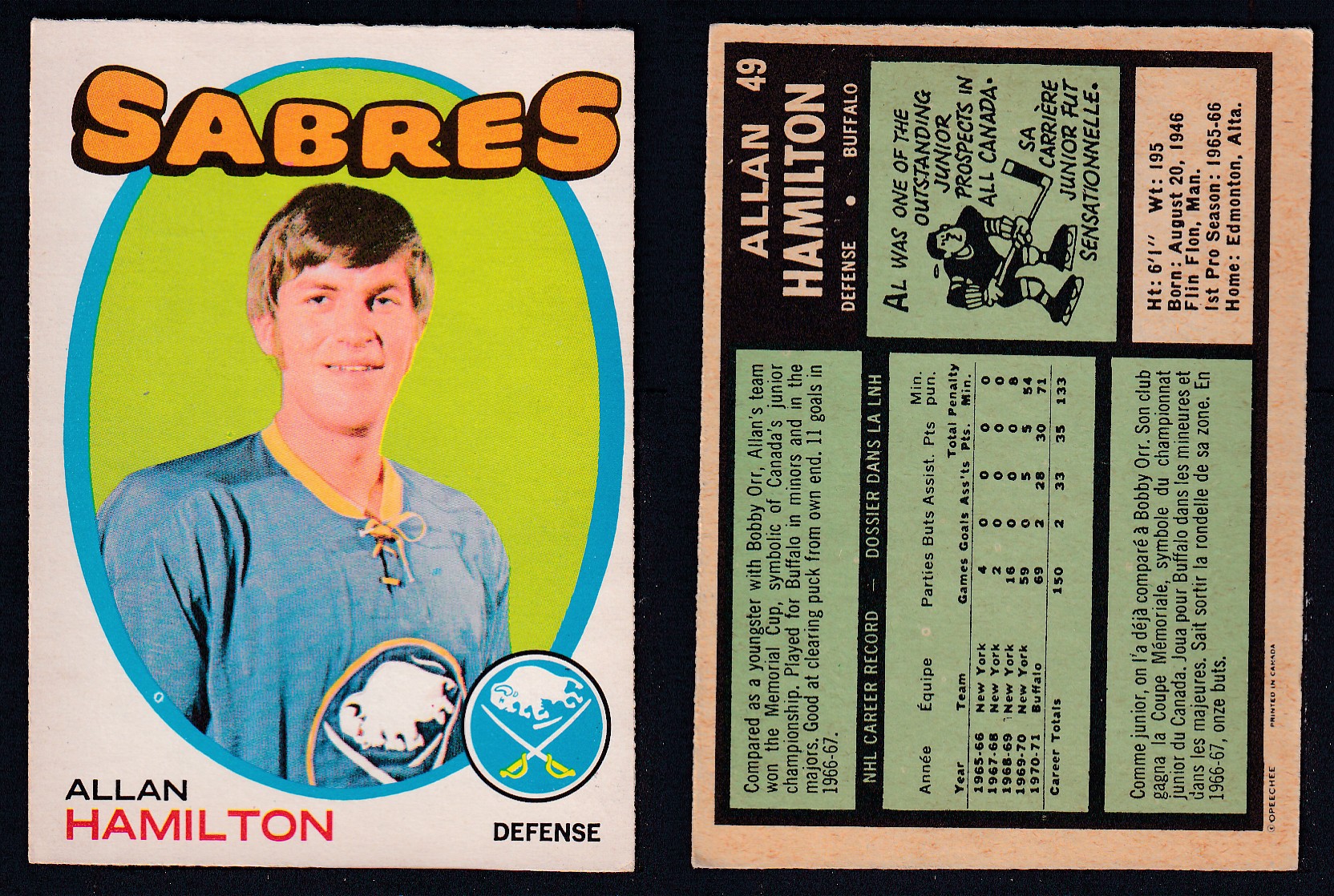 1971-72 O-PEE-CHEE HOCKEY CARD #49 A. HAMILTON photo