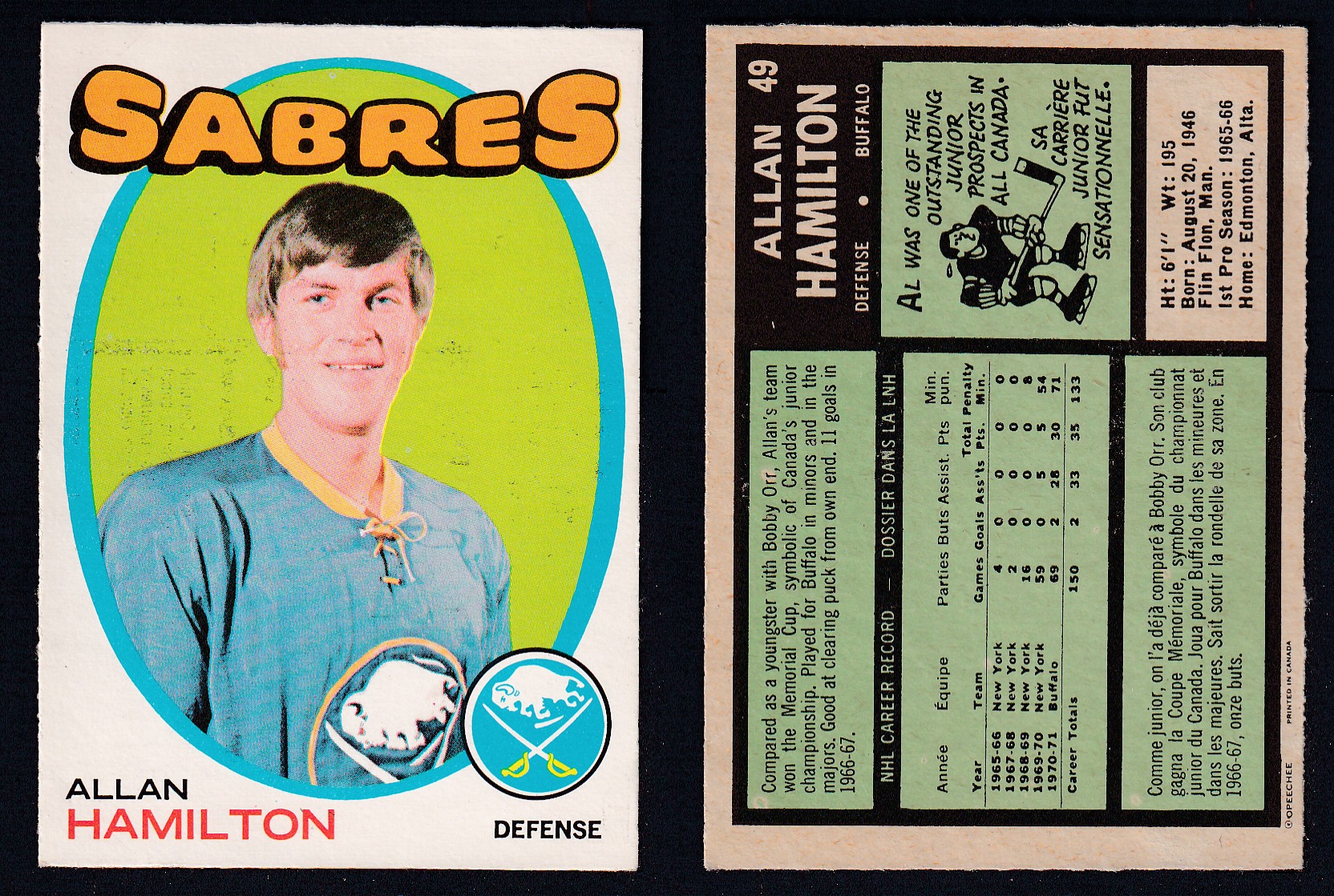 1971-72 O-PEE-CHEE HOCKEY CARD #49 A. HAMILTON photo