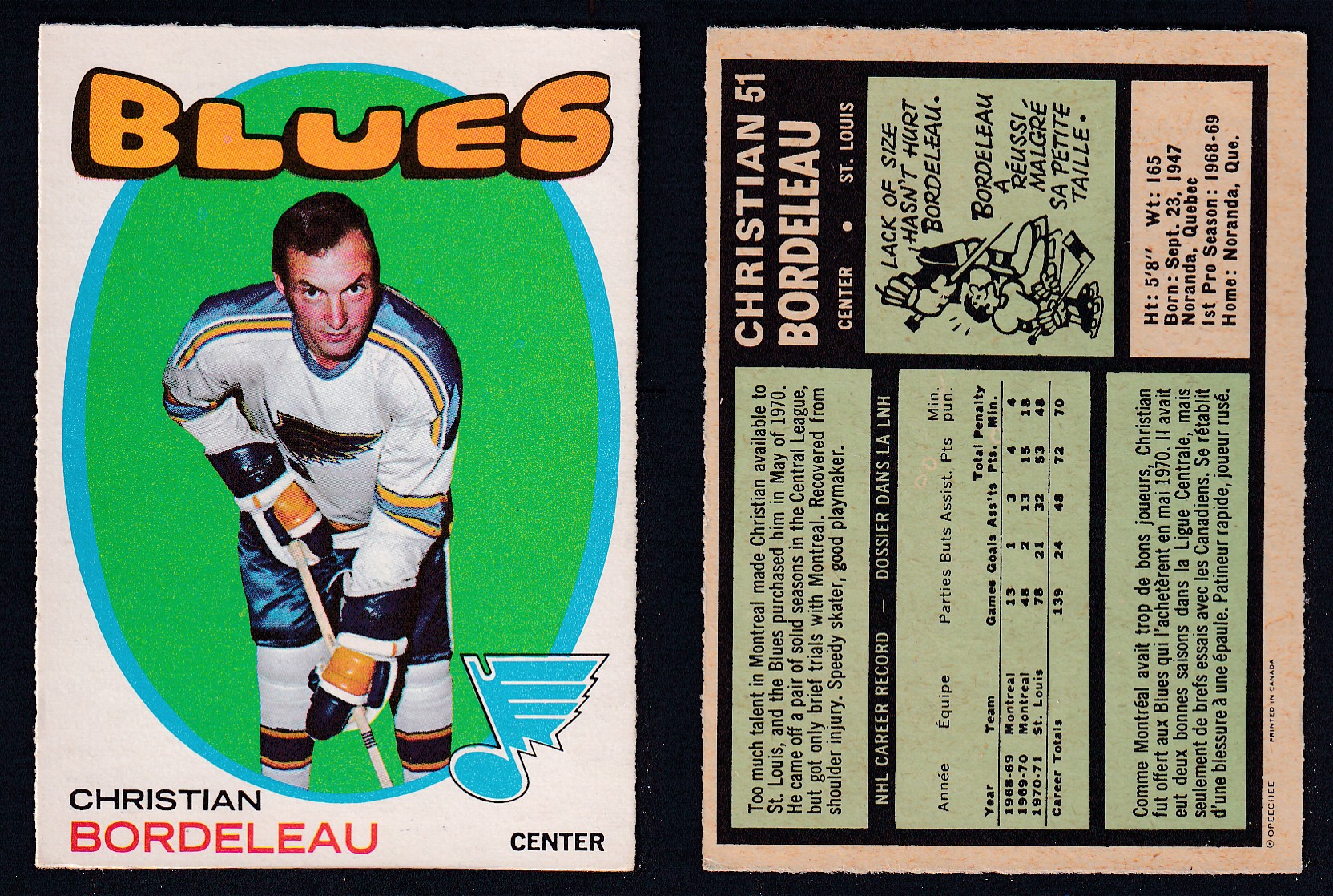 1971-72 O-PEE-CHEE HOCKEY CARD #51 C. BORDELEAU photo