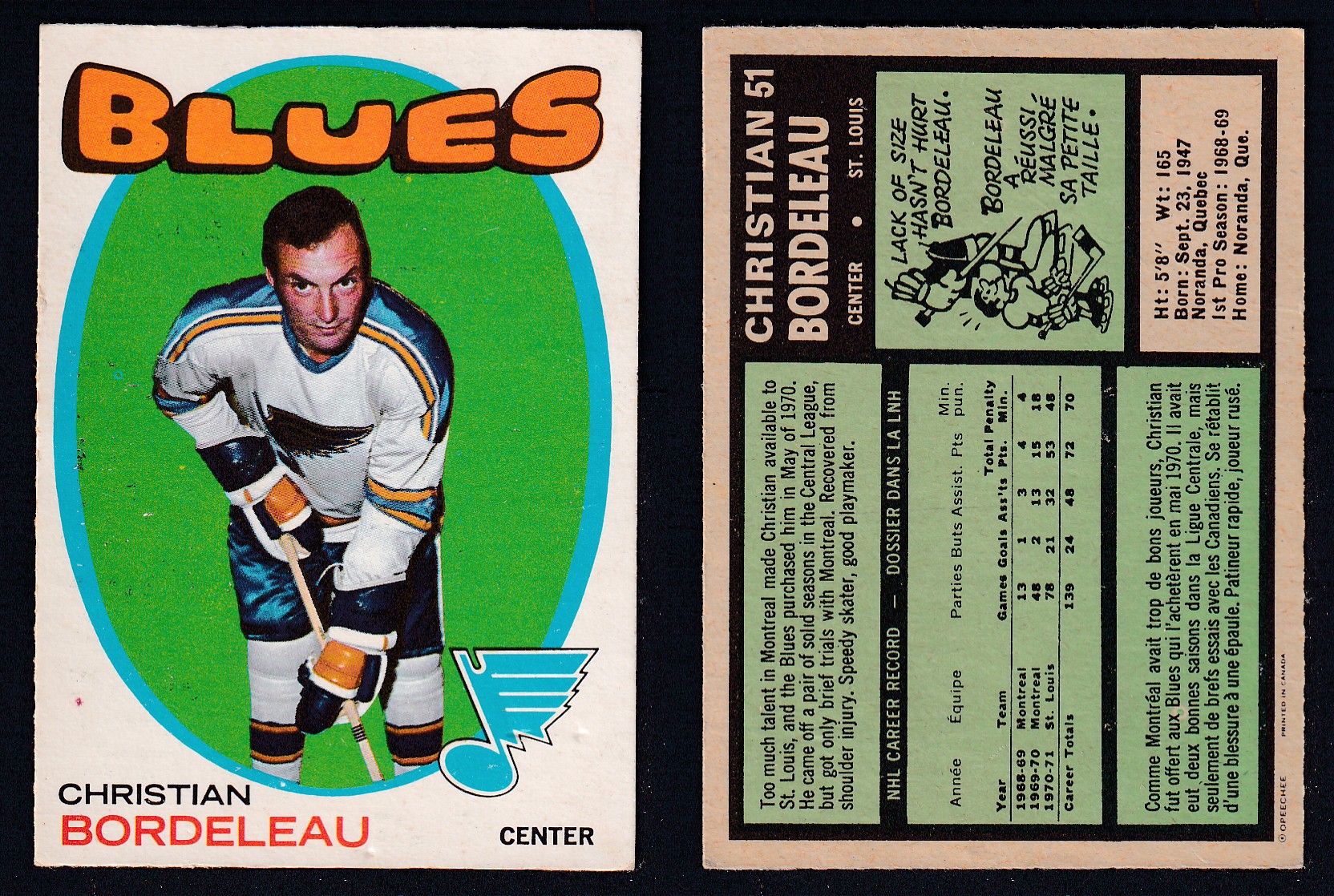 1971-72 O-PEE-CHEE HOCKEY CARD #51 C. BORDELEAU photo