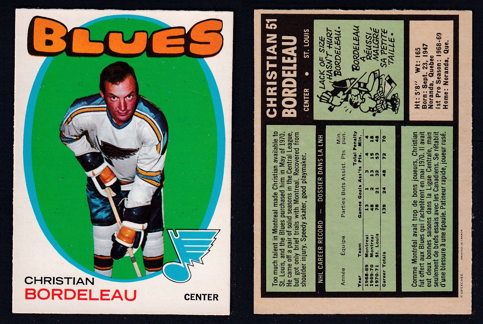 1971-72 O-PEE-CHEE HOCKEY CARD #51 C. BORDELEAU photo