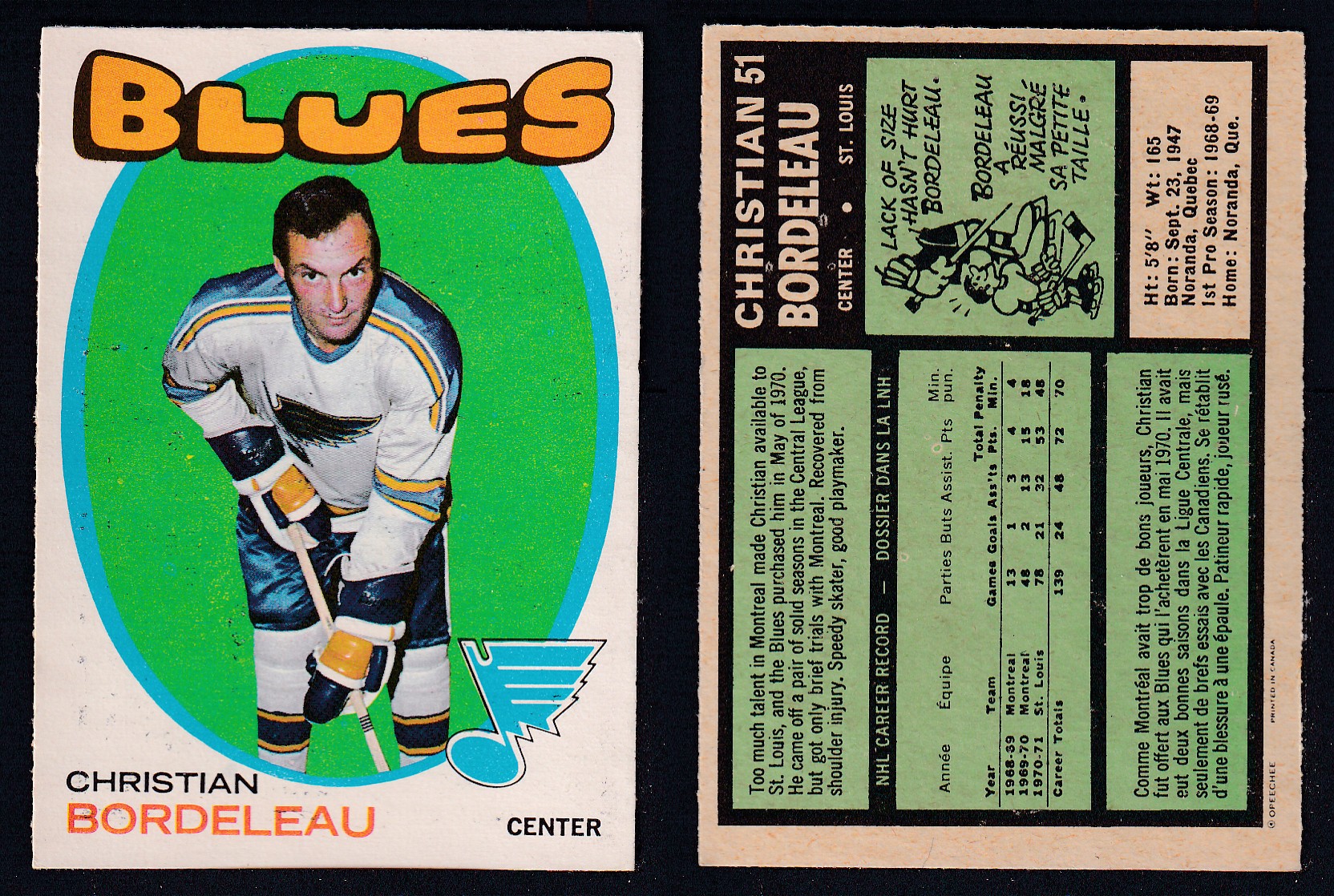 1971-72 O-PEE-CHEE HOCKEY CARD #51 C. BORDELEAU photo