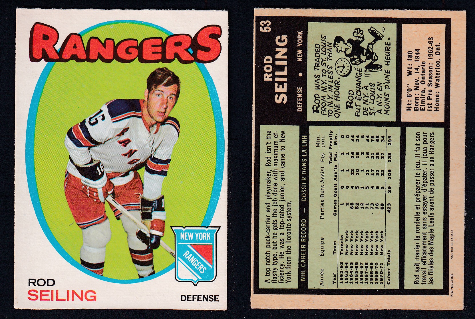 1971-72 O-PEE-CHEE HOCKEY CARD #53 R. SEILING photo