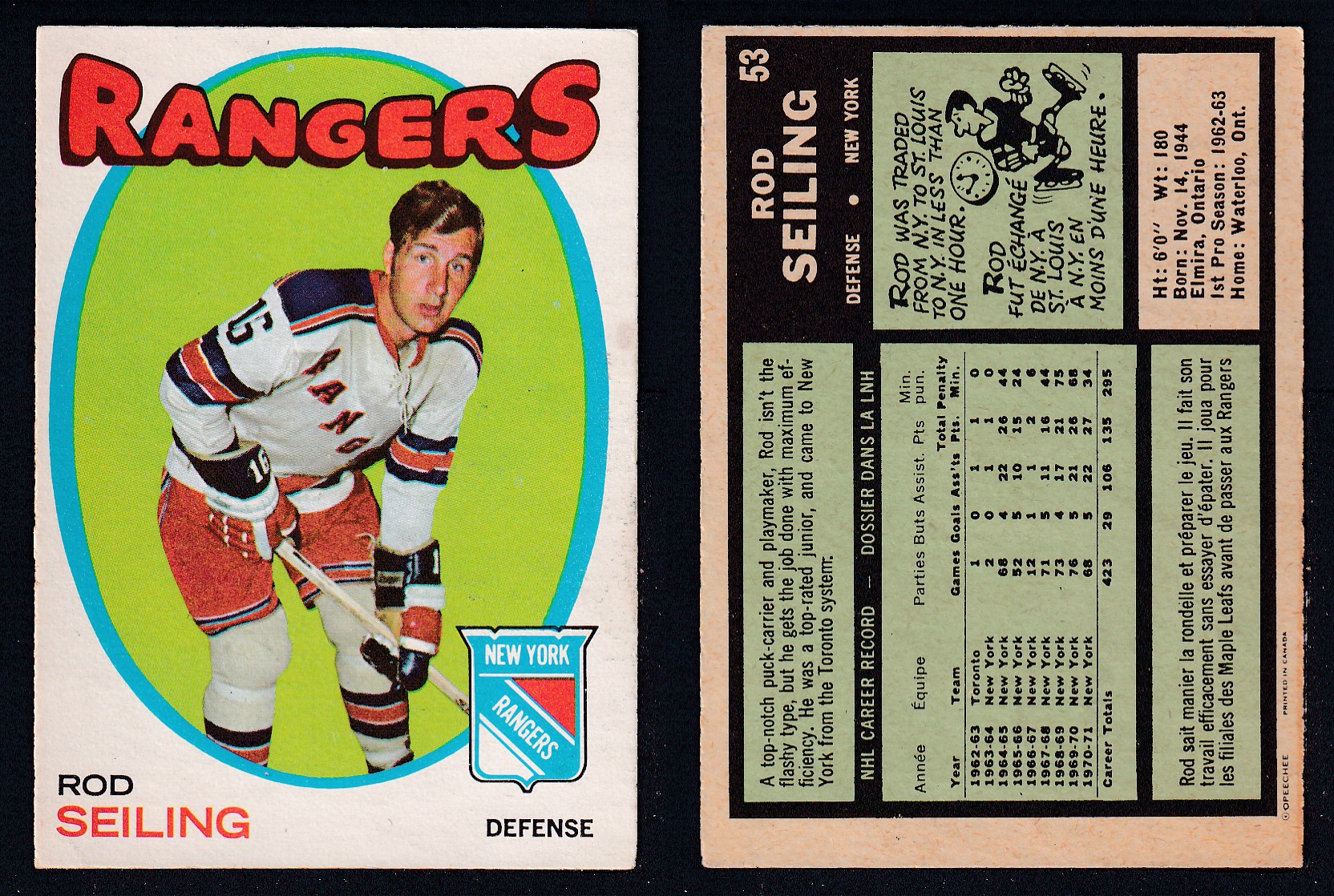 1971-72 O-PEE-CHEE HOCKEY CARD #53 R. SEILING photo