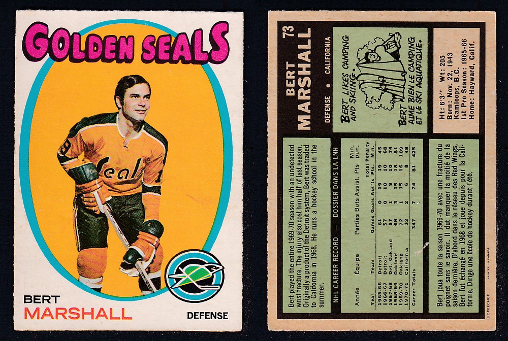 1971-72 O-PEE-CHEE HOCKEY CARD #73 B. MARSHALL photo