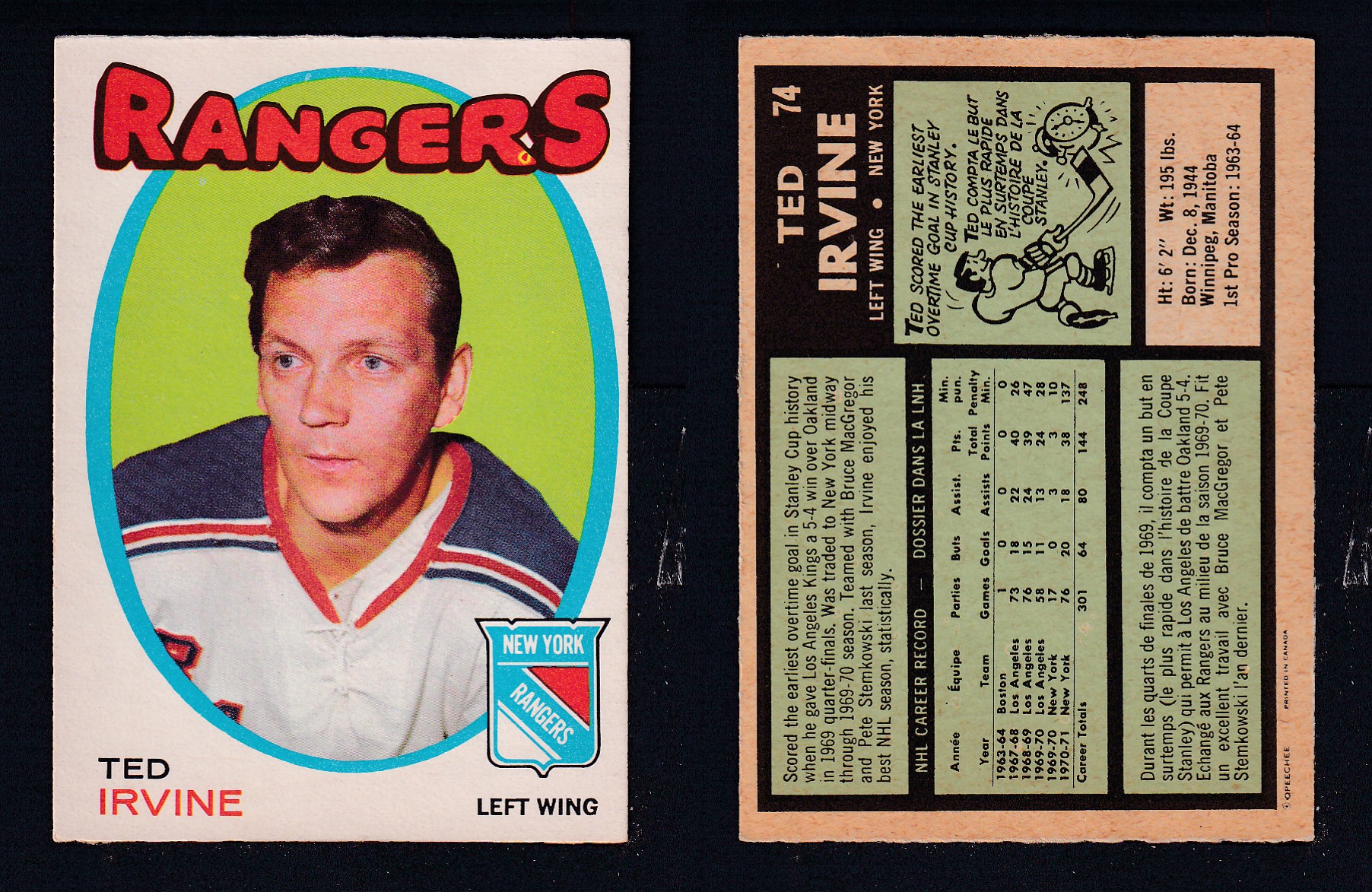 1971-72 O-PEE-CHEE HOCKEY CARD #74 T. IRVINE photo