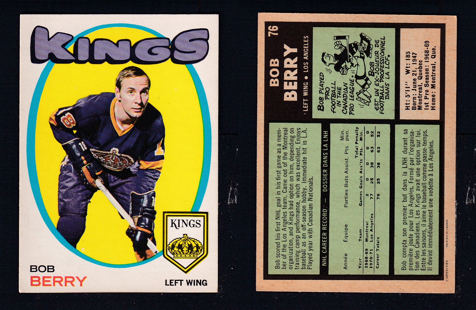 1971-72 O-PEE-CHEE HOCKEY CARD #76 B. BERRY photo