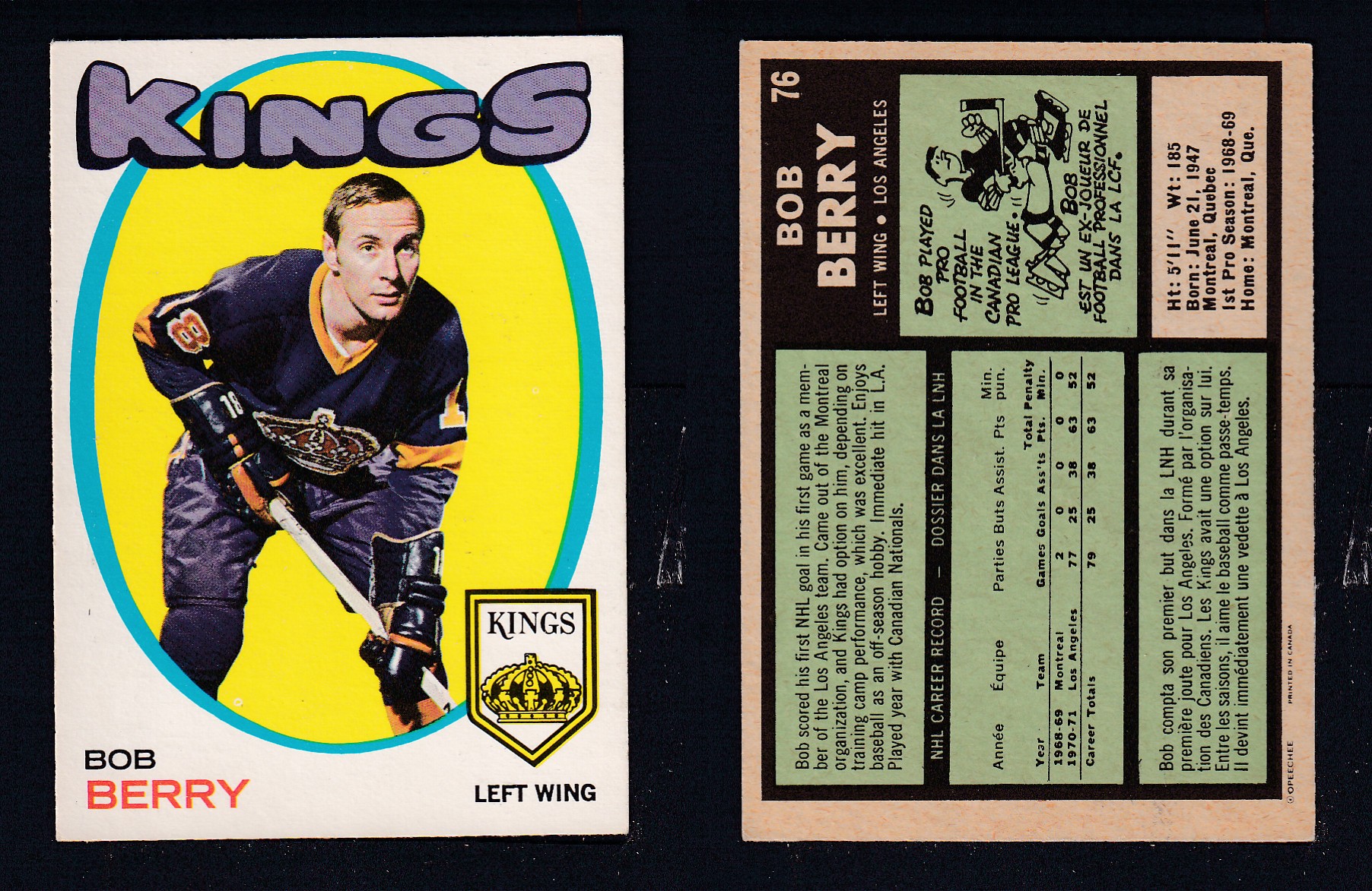 1971-72 O-PEE-CHEE HOCKEY CARD #76 B. BERRY photo