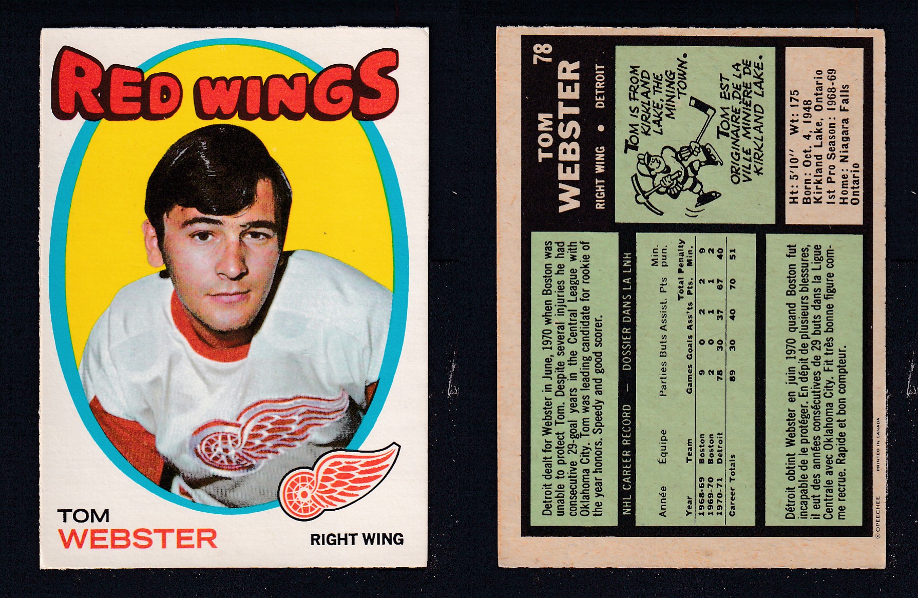 1971-72 O-PEE-CHEE HOCKEY CARD #78 T. WEBSTER photo