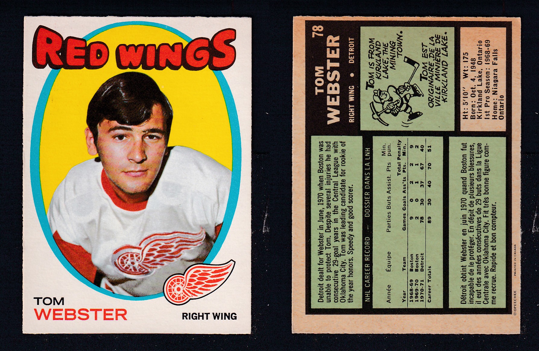 1971-72 O-PEE-CHEE HOCKEY CARD #78 T. WEBSTER photo