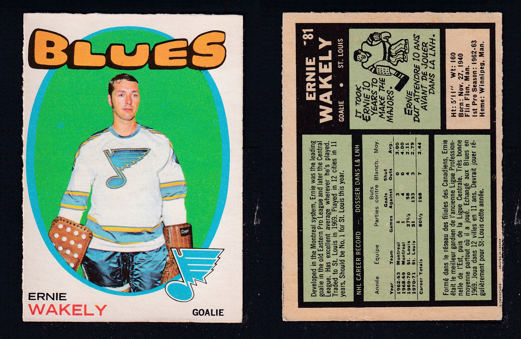 1971-72 O-PEE-CHEE HOCKEY CARD #81 E. WAKELY photo