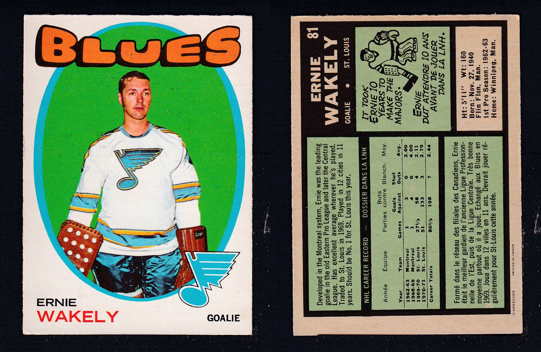 1971-72 O-PEE-CHEE HOCKEY CARD #81 E. WAKELY photo