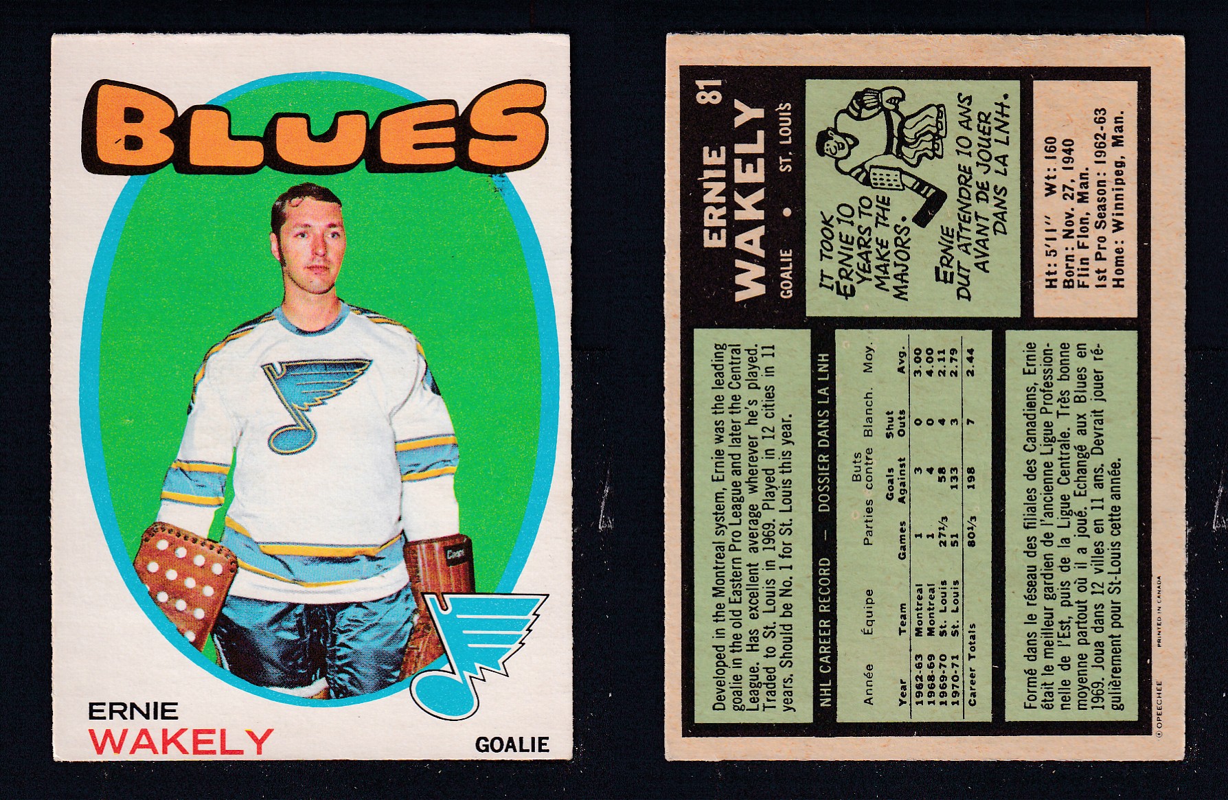 1971-72 O-PEE-CHEE HOCKEY CARD #81 E. WAKELY photo