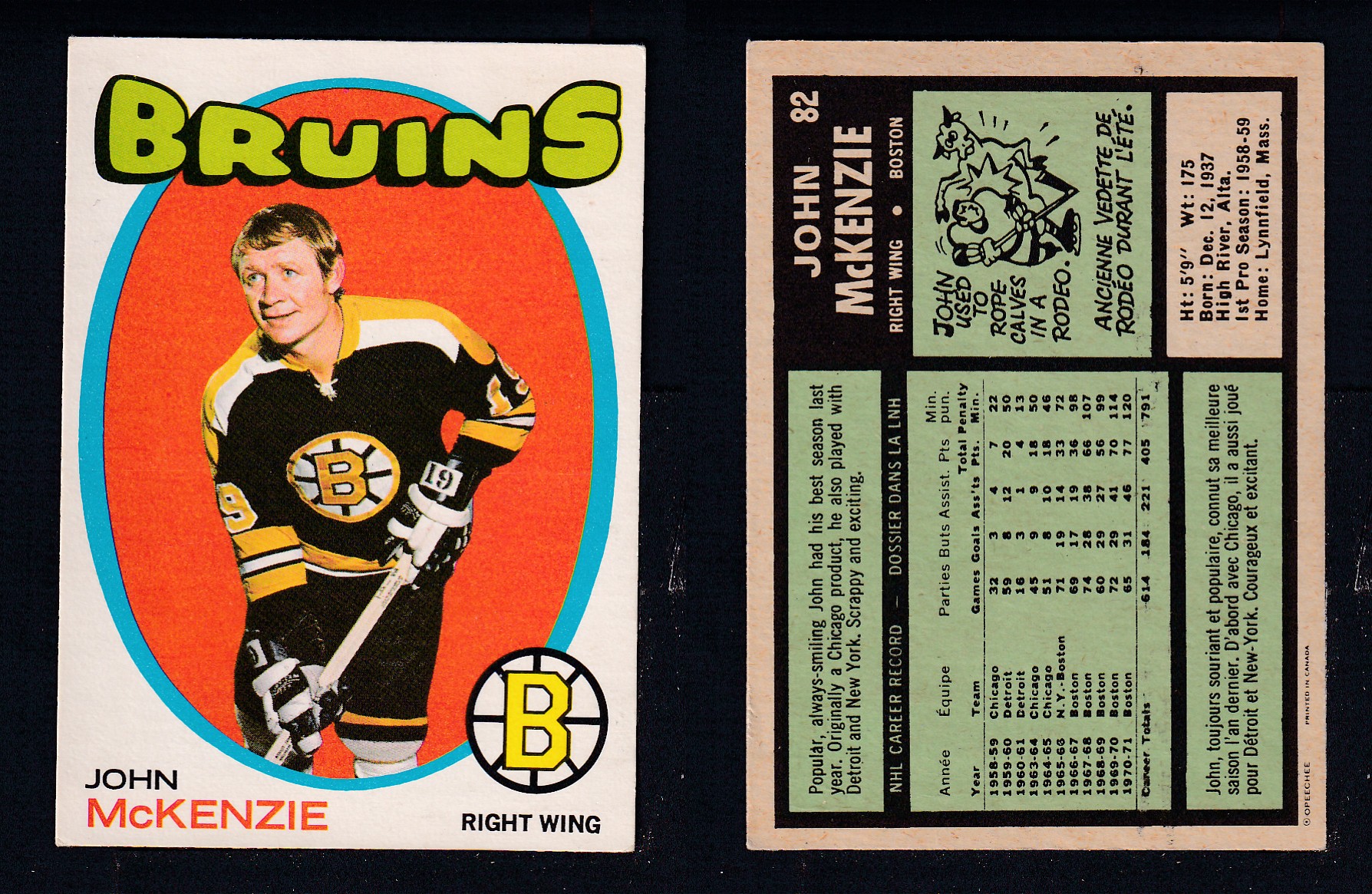 1971-72 O-PEE-CHEE HOCKEY CARD #82 J. McKENZIE photo