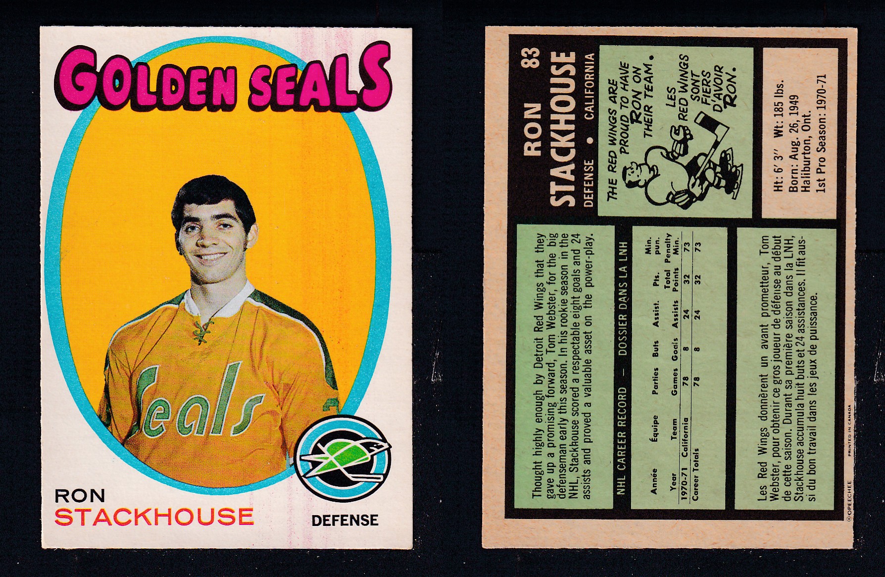 1971-72 O-PEE-CHEE HOCKEY CARD #83 R. STACKHOUSE photo