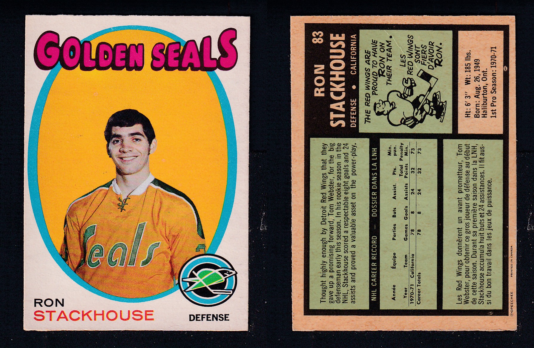 1971-72 O-PEE-CHEE HOCKEY CARD #83 R. STACKHOUSE photo