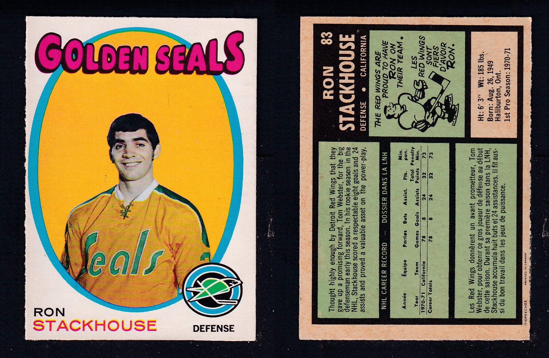 1971-72 O-PEE-CHEE HOCKEY CARD #83 R. STACKHOUSE photo