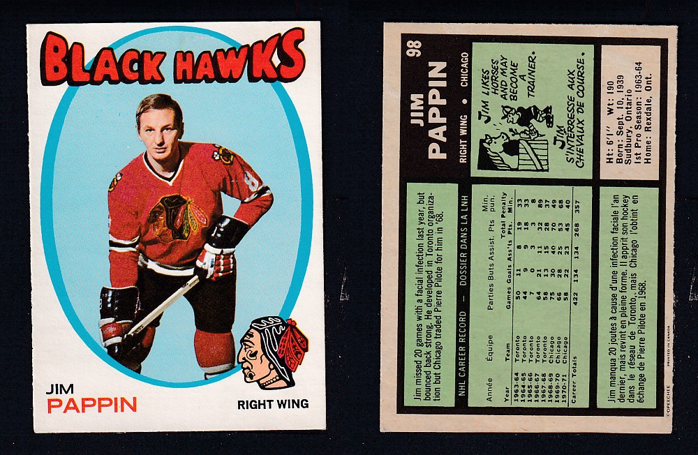 1971-72 O-PEE-CHEE HOCKEY CARD #98 J. PAPPIN photo