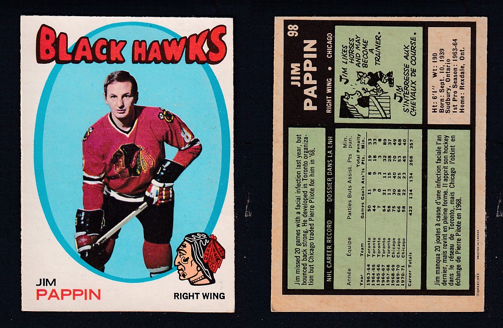 1971-72 O-PEE-CHEE HOCKEY CARD #98 J. PAPPIN photo