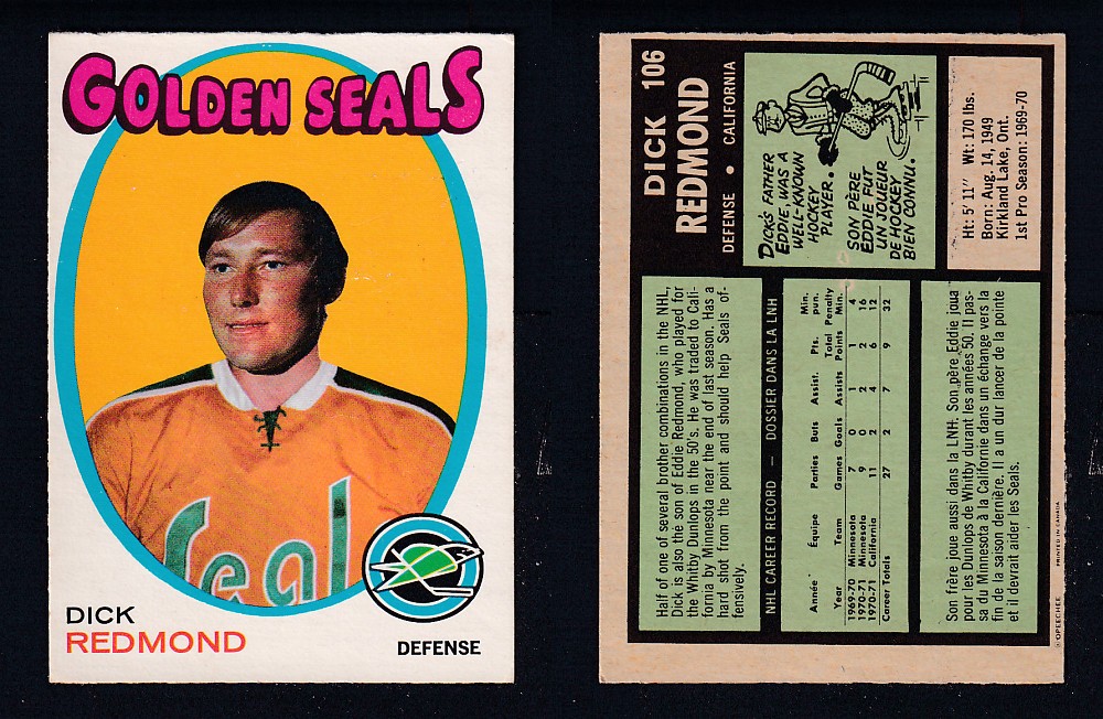 1971-72 O-PEE-CHEE HOCKEY CARD #106 D. REDMOND photo