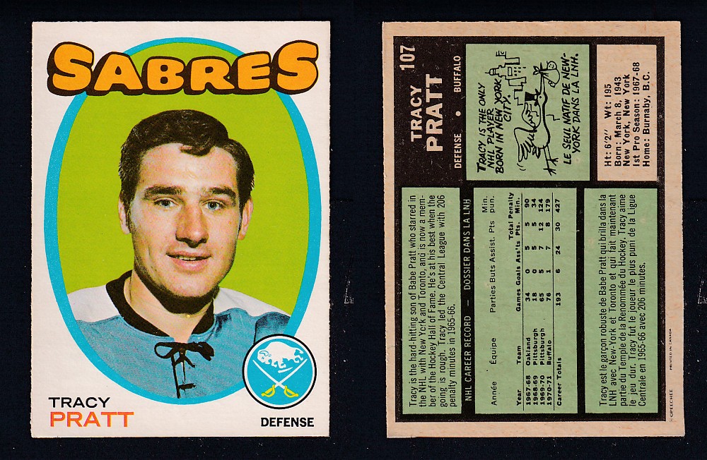 1971-72 O-PEE-CHEE HOCKEY CARD #107 T. PRATT photo