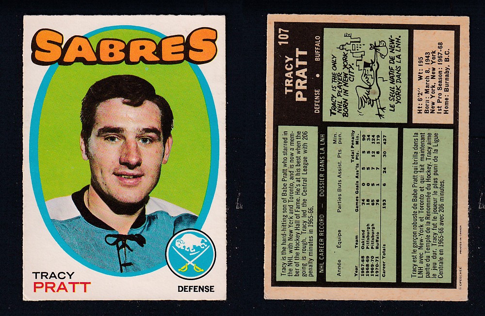 1971-72 O-PEE-CHEE HOCKEY CARD #107 T. PRATT photo