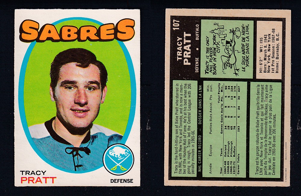 1971-72 O-PEE-CHEE HOCKEY CARD #107 T. PRATT photo