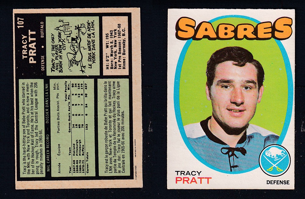 1971-72 O-PEE-CHEE HOCKEY CARD #107 T. PRATT photo