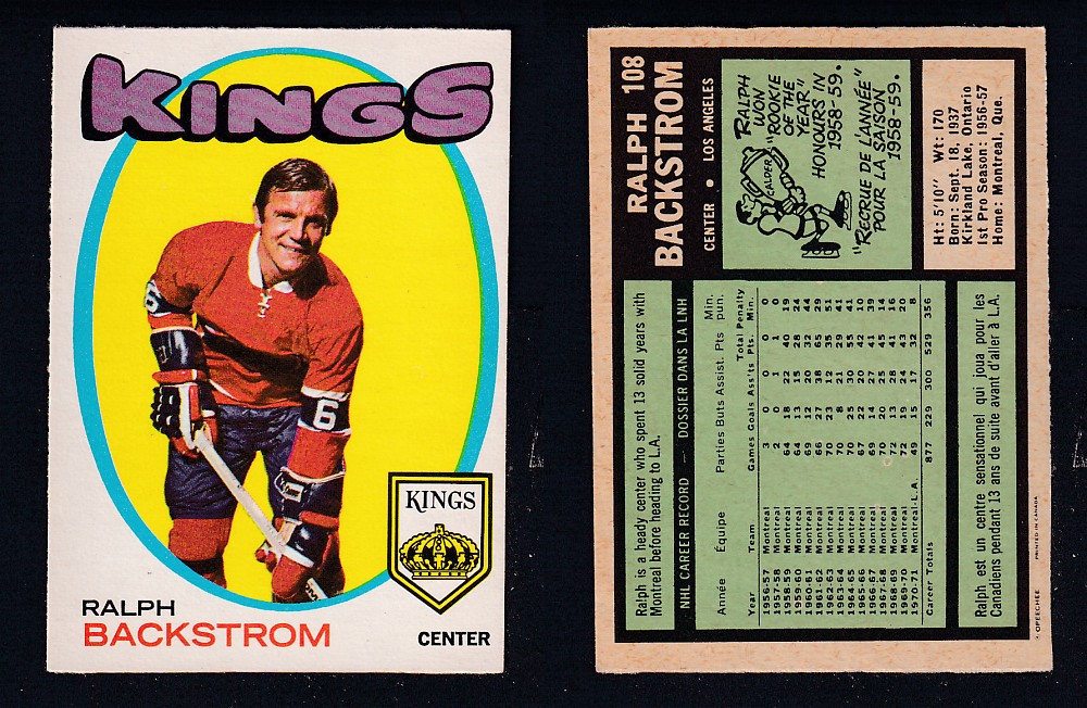 1971-72 O-PEE-CHEE HOCKEY CARD #108 R. BACKSTROM photo