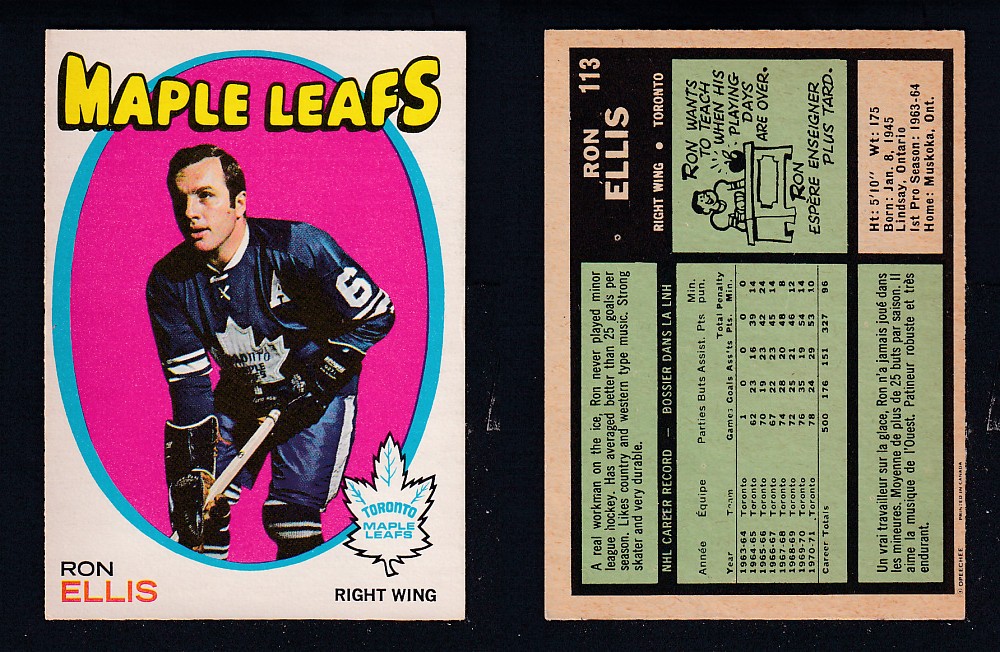 1971-72 O-PEE-CHEE HOCKEY CARD #113 R. ELLIS photo