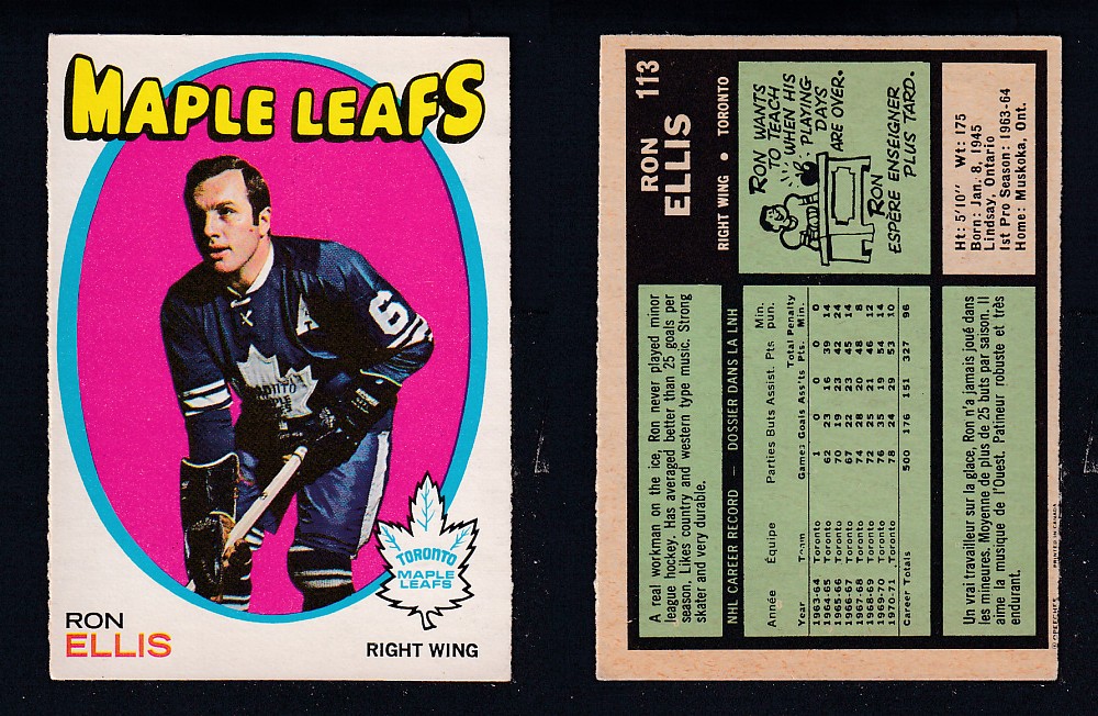 1971-72 O-PEE-CHEE HOCKEY CARD #113 R. ELLIS photo