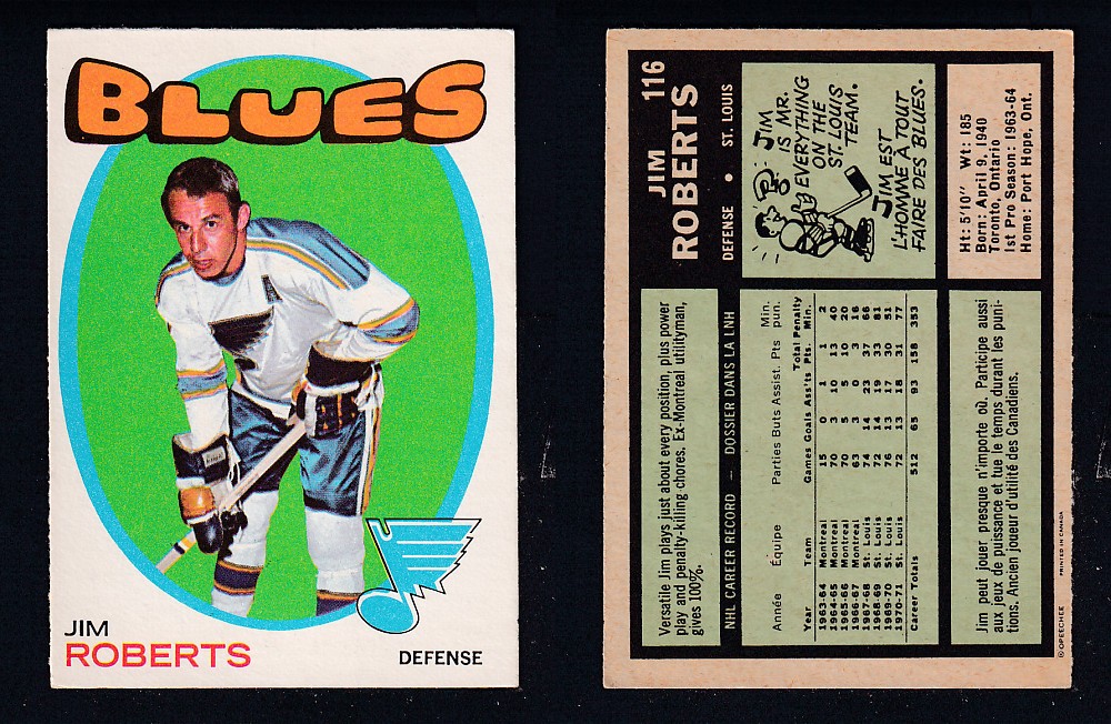 1971-72 O-PEE-CHEE HOCKEY CARD #116 J. ROBERTS photo