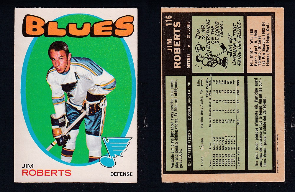 1971-72 O-PEE-CHEE HOCKEY CARD #116 J. ROBERTS photo