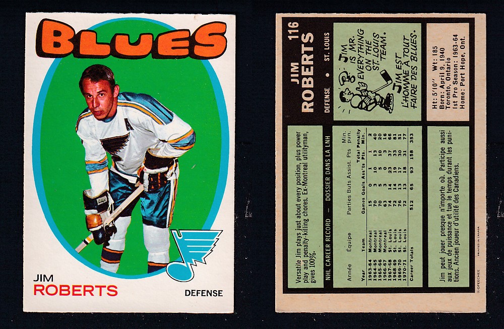 1971-72 O-PEE-CHEE HOCKEY CARD #116 J. ROBERTS photo